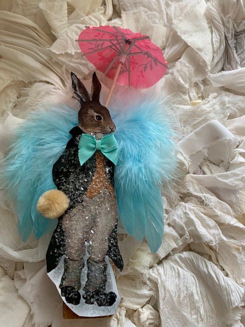Feathered Rabbit Easter Any Time*rafferty Rabbit*shelf Sitter*wings*handmade*hand Cut ...