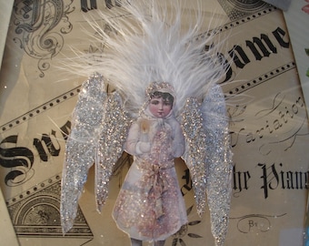 Angel*Snow angel*German glitter*Hand cut two layers*Two sets of wings.You will receive just ONE.