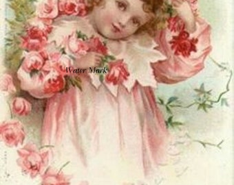 Baby girl in the pink roses*breathtakikng*Instant digital download*Great for cards, decoupage, collage,sewing and so much more