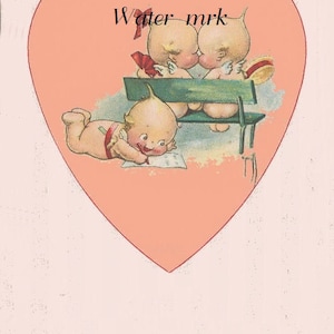 Download digitale istantaneo. Immagine di una cartolina d'epoca di San Valentino. Kewpies su una panchina. Rosa... Romanticismo. Fantastico. Decoupage, collage, cucito. Decorazioni.
