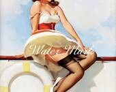 Digital Download Instant*Pin up sailor girl*Digital scan*Art Collectible*Man Cave*Sewing*Pillows*Frame