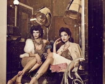 Salón de belleza*Peluquería*Esteticista*IMPRESIÓN EN CARTULINA*Fotografía real de estilo vintage*Mujeres hermosas al estilo de los años 50