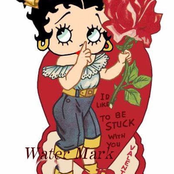 BETTY BOOP VALENTINE*Oh Darling*Quilt art fabric block*Quilts,Oreillers,Sachets*Prêt à coudre*Créer des tee-shirts, des vestes en jean