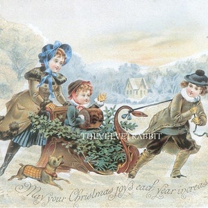 DOWNLOAD INSTANT.Viktorianische Kinder Schlittenfahrt.Sehr schönes Postkartenmotiv.Ostern Tischkarten,Collage,Nähen und vieles mehr