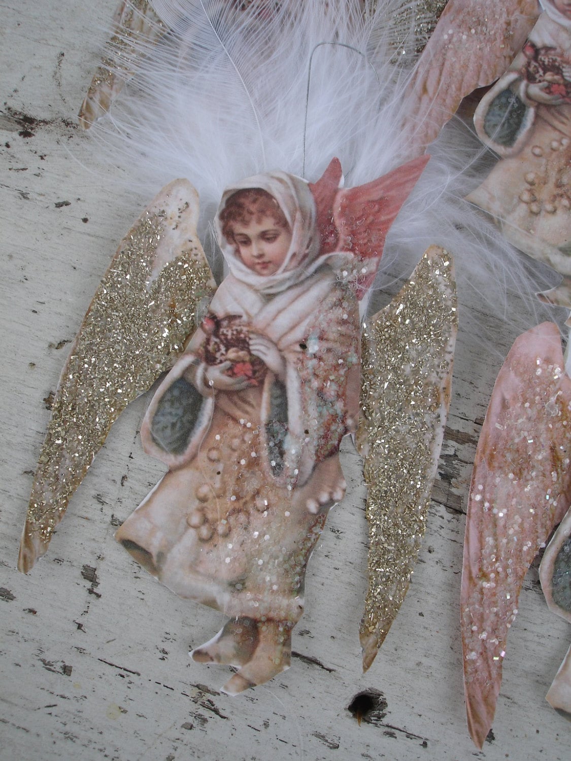 ANGEL in the woods**Hand cut and handpainted with German glitter*O Darling*You will receive just ONE when you purchase