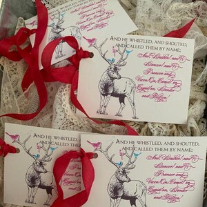 Étiquettes rennes*Noël*ruban de reliure à couture vintage*Vous recevrez quatre étiquettes lors de votre achat