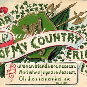 St.Patrick instand téléchargement numérique, message de carte postale vintage reproduit et port de la partition verte. couture, encadrement, étiquettes et plus