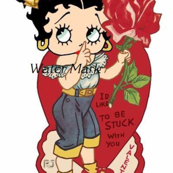 BETTY BOOP VALENTINE*Oh Darling*Quilt art fabric block*Quilts,Oreillers,Sachets*Prêt à coudre*Créer des tee-shirts, des vestes en jean