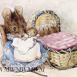 Beatrix Potter mouse with baby dear*MULTI SIZES*Pillows*Sachets*Door dazzler*Fabric block ready to stitch*quilting