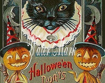 POSTCARDS*Halloween Cat Ruffled collar and pumpkin people*Great one*12 cards.Envelopes*Beautiful