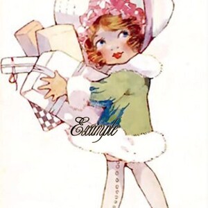 Darling girl with packages,digital download, great for cards, decoupage, collage,sewing and so much more