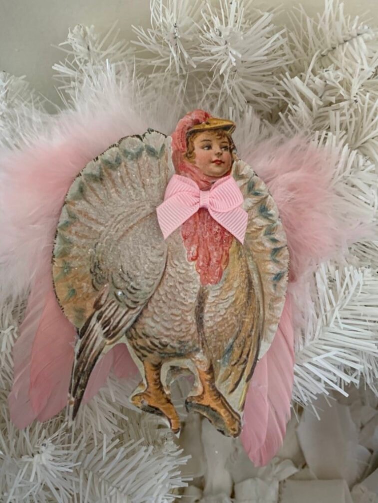 Thanks Giving Turkey Girl With Pink Feathered Wings*ornament*so Darling ...