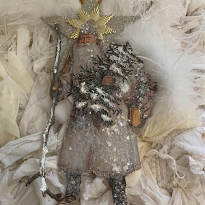 Dresdner viktorianisches Weihnachtsmann Ornament vintage style*Deutscher Glitzer & Glimmer*zweilagig geschnitten*Wunderschön