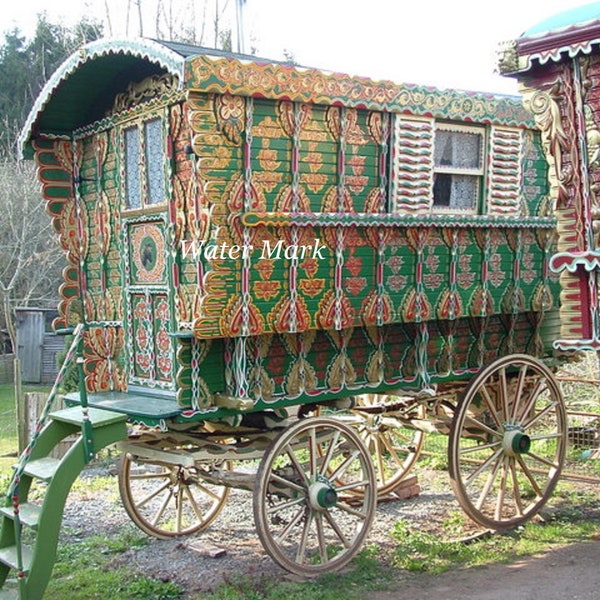 Gypsy CARAVAN*wagon*Boho*BOHO*Quilt art fabric block*Quilts,Almohadas,Sobres,Marco (a)