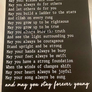 Forever Young Song * CARD STOCK PRINT * Taille au choix * Fond noir