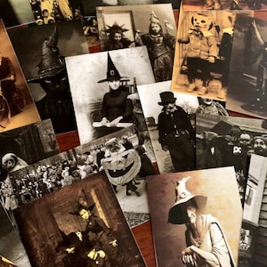 HALLOWEEN SÉRIE DEUX * vraies cartes postales avec photo de style vintage * papier cartonné de qualité * 25 images différentes * enfants en costumes * chat noir * enveloppes