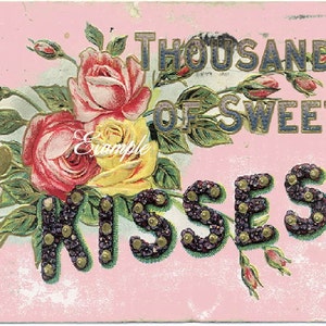Un membre de votre famille * Image de carte postale de style vintage des milliers de doux bisous * Blocs de tissu Arrêter de fumer * Oreillers, sachets, impression, effet décoratif pour porte, découpage