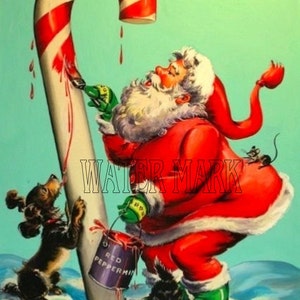 Papá Noel pinta un bastón de caramelo con un cachorro. *Tan dulce*Descarga digital instantánea*Único