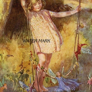 FRENCH  FAIRY TALE girl on  swing *Quilt art fabric block*Quilts,Pillows,Sachets,Frame