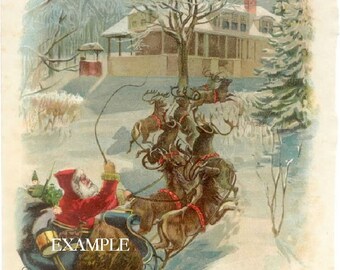 Christmas Victorian Santa in Sled*Instand digital download