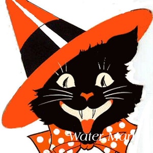 Reproduction d'image ancienne découpée avec tête de chat noir Halloween * C'est génial * téléchargement numérique instantané, cartes, étiquettes, cartes postales et plus encore ADORABLE