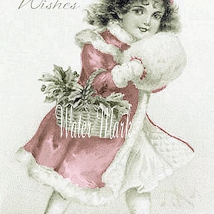 Digitale download Instant* Wintermeisje met mof getint roze*Verzamelobject*roze*kaarten,tags meer