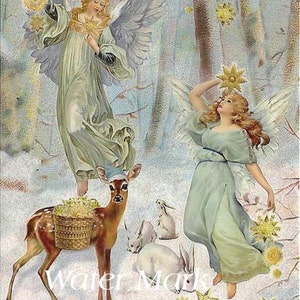 Descarga digital instantánea, tarjetas, etiquetas, postales y más*Ángel con ciervo*ADORABLE