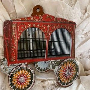 Noël à tout moment Caravane de cirque pour animaux sauvages, toute ornementation en bois * Recto-verso * Image de style vintage * Magnifique * Sapin ou sapin en plumes