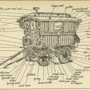 Dibujo de caravana gitana, impresión en cartulina de calidad * 8 x 10 pulgadas