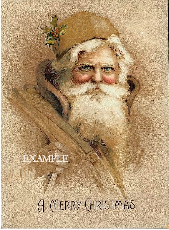 Vintage Christmas Fabric Block Old World Santa Claus