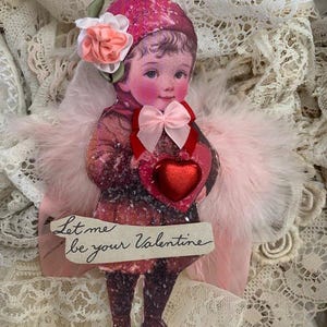 Enfeite de anjo de dia dos namorados*Valerie Valentine*Glitter alemão*Feito à mão*Deixe-me ser seu namorado*Exclusivo Thevelvetrabbit