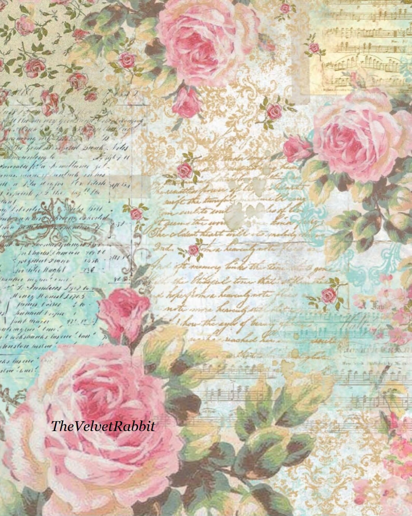 DECOUPAGE handmade paperPink roses and beautiful Etsy