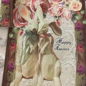 Cartes postales de PÂQUES AVEC Vraiment et tonnerre dans les roses roses * 12 cartes identiques avec enveloppes * Exclusivité Velvetrabbit * Look