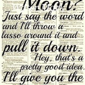 It&#39;s a wonderful life*I&#39;ll lasso the moon*Great quote on a dictionary page*Fabric block*quilt*journal*sachet*wall hanging and more