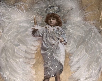 Angel Christmas Ornament Large*Our littest angel lights the way*Dazzling star*Feather wings*Gorgeous*Large