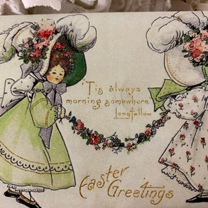 Easter bonnet girls postcards*3 to the set*Image recreated from rare 1900&#39;s postcards*You will receive all three when you purchase*envelopes