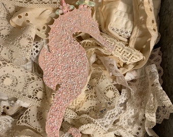 Christmas any time~Seahorse pink glittered ornament