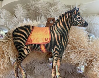 Christmas Any Time Circus Zebra All Wood Ornament Flat*two Sided