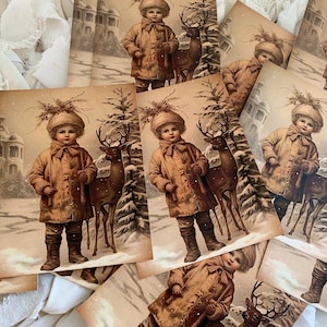 Offre spéciale*CARTES POSTALES*Noël/hiver *Superbe*12 cartes identiques*Dos de la carte postale*Tout ce dont vous avez besoin est un timbre*Garçon avec un cerf*Magnifique