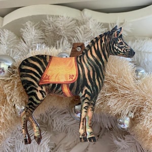 Kerst elk moment: volledig houten ornament circuszebra*Tweezijdig*Vintage stijlafbeelding*Prachtig*Dennen- of verenboom