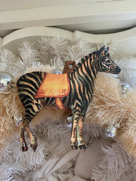 r*a様 80s USA zebra 発光 All star vintage Christmas Any Time Circus Zebra All Wood Ornament Flat*two Sided