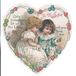 Descarga digital instantánea. Imagen antigua de San Valentín. Dos niños victorianos. Tan encantadores. Tarjetas, etiquetas, tarjetas de presentación, etiquetas de regalo, bolsitas y más.