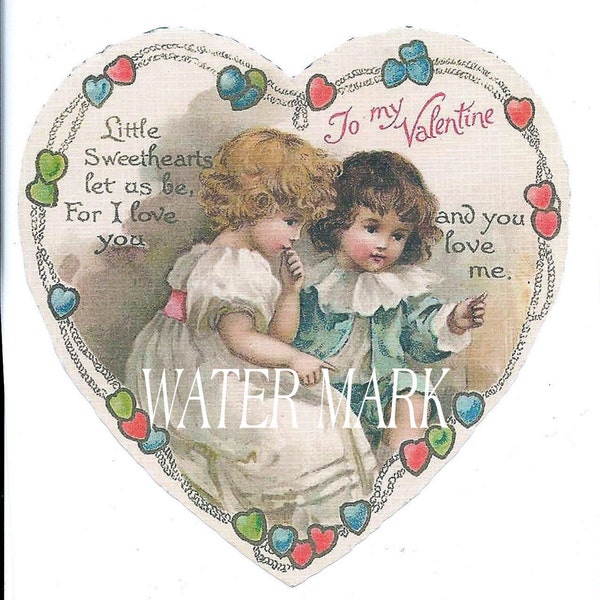 Digital download instant .Valentine old image.2 Victorian chldren .So lovely.Cards,tags,calling cards,gift tags,sachets, and more