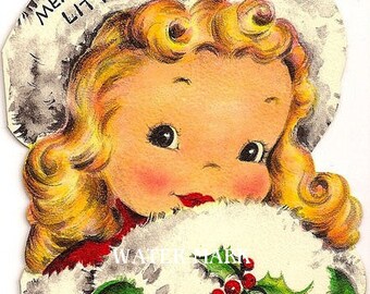 Christmas*Christmas card little girl with muff*O Darling*Instant digital download