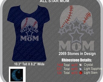 All Stars MOM Baseball Bling Rhinestone design Download