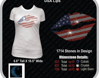 USA lips Kissing  Bling Rhinestone design Download