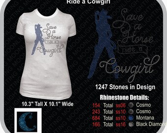 Save a horse Ride a Cowgirl  Bling Rhinestone design Download