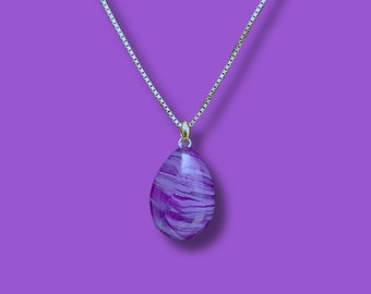 Small teardrop purple stripes pendant necklace