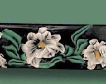 Barrette Daisy with greenery, Super Grip, Vintage Made in France clip