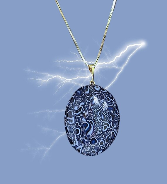 Oval Blue Mokume Gane Pendant Necklace